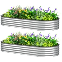 Outsunny 7' x 3' x 1' Raised Garden Bed Set, 2PCS Raised Beds for Gardening with Metal Plant Stakes, Silver(m-1)