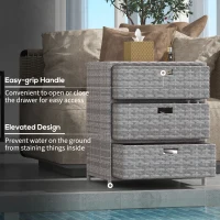 Outsunny Patio PE Rattan Storage Cabinet, Wicker Pool Cabinet Organizer, Outdoor Towel Rack for Pool with 3 Drawers, Gray(m-5)