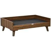 PawHut Elevated Dog Bed with Soft Sponge Cushion, Modern Wood Dog Bed, High and Upraised off of Durable Steel Legs, Coffee Bean, Jet Black(m-1)