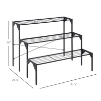 Outsunny Outdoor Plant Stand, 3 Tier Flower Stand, Metal Plant Shelf for Indoor Home & Outdoor Patio Balcony Yard Use(m-3)