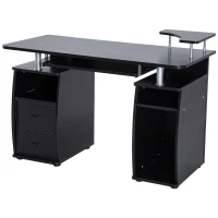 HOMCOM Multi-Function Computer Desk Home Office Workstation with Sliding Keyboard Tray, Elevated Shelf, Drawers and CPU Stand, Black(m-11)