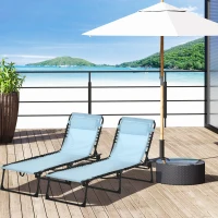 Outsunny Set of 2 Folding Chaise Lounge Chairs, Outdoor Sun Tanning Chairs with Reclining Back, Light Blue(m-3)