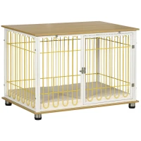 PawHut Dog Crate with Soft Washable Cushion, Lockable Front Door, for Small Medium Dogs, Oak(m-1)