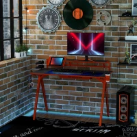 HOMCOM 53" Gaming Desk, Racing Computer Desk with Monitor Shelf, Gamepad Rack, Cup Holder, Headphone Hook, and Cable Basket, Red(m-4)