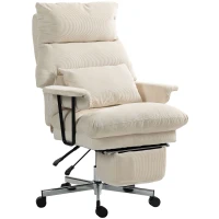 HOMCOM Executive Office Chair with Lumbar Support, Footrest, High Back Reclining Overstuffed Desk Chair with, Cream White(m-1)