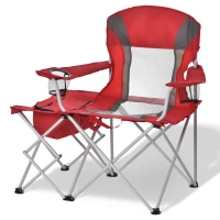 Outsunny Folding Camping Chair with Portable Insulation Table Bag, Two Cup Holders for Beach, Ice Fishing and Picnic, Red(m-11)