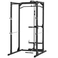 Soozier Multi-Functional Power Tower Dip Station Pull Up Bar Lat Pull Down Machine, Power Cage Fitness Equipment for Home Gym, Weightlifting Barbell Squat Rack, Dip Workout Station(m-1)