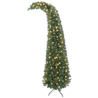 HOMCOM 7 ft Prelit Christmas Tree, Whimsical Xmas Tree Slim High Mountain Fir with 300 LEDs and Metal Stand, Green(m-1)