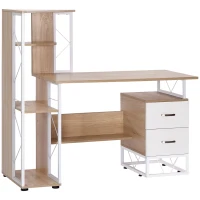 HOMCOM 52" Modern Computer Desk with Storage Shelves and Drawers, Home Office Desk, Study Workstation with CPU Stand, Oak(m-1)