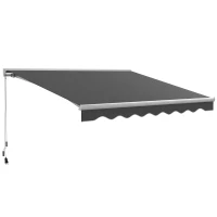 Outsunny 13' x 10' Electric Awning, Retractable Awning with LED Lights and Remote Controller for Door and Window, Dark Gray(m-1)