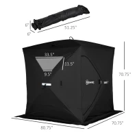 Outsunny 2-4 People Ice Fishing Shelter, Pop-Up Portable Ice Fishing Tent with Carry Bag, Two Doors, Windows and Vents, Ice Shanty for Winter Fishing, Black(m-3)