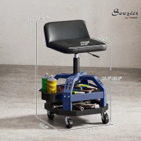 HOMCOM Rolling Creeper Garage Stool, 300 LBS Capacity Mechanic Stool with 360° Wheels, Tool Tray, Adjustable Height, Blue(m-3)