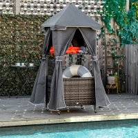 Outsunny Outdoor Towel Valet Caddy, Covered Poolside Towel Holder Rack, Shelf, Basket, Rolling PE Rattan Wicker Storage on Wheels, Gray(m-10)