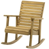 Outsunny Wooden Outdoor Rocking Chair, Traditional Slatted Wood Rocker Chair with Armrests and High Backrest for Indoor & Outdoor, Light Brown(m-11)