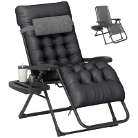 Outsunny Padded Zero Gravity Chair, Folding Recliner Chair with Cup Holder Cushion, Black(m-11)