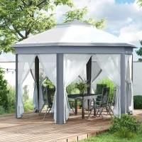 Outsunny 13' x 13' Pop Up Gazebo Hexagonal Canopy Shelter with 6 Zippered Mesh Netting for Patio Backyard Garden Wedding Party(m-7)