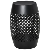 Outsunny 12" Steel Outdoor Side Table, Round Hollow Drum Patio End Table, Accent Table for Indoor and Outdoor, Black(m-1)