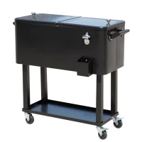 Outsunny 80 QT Rolling Cooling Bins Ice Chest on Wheels Outdoor Stand Up Drink Cooler Cart for Party, Black(m-11)