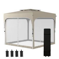 Outsunny 10' x 10' Pop Up Canopy Tent with Netting, Instant Gazebo Shelter, Height Adjustable, with Carry Bag and 4 Sand Bags, 100 Square Feet of Shade, Khaki(m-13)