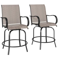 Outsunny Outdoor Bar Stools Set of 2, 360° Swivel Bar Height Chairs, 26.75" x 29.5" x 48.5", Tan(m-11)