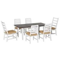 Outsunny Patio Dining Set for 6, Outdoor Furniture Set with a Table & Chairs, Cushions, Umbrella Hole for Garden, Backyard, or Poolside, Beige(m-1)