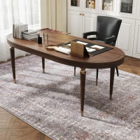 HOMCOM Machine Washable Area Rug 8x10, Non-Slip Traditional Flower Print Floor Carpet for Living Room, Bedroom, Grey and Brown(m-10)