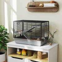 PawHut 3-tier Hamster Cage, Guinea Pig Cage with Accessories Food Dish Water Bottle, Ramps, 31.5"x19"x 23", Grey(m-4)