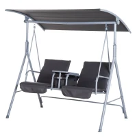 Outsunny 2-Seater Outdoor Porch Swing with Canopy and Table, Patio Swing Chair for Garden, Poolside, Backyard, Gray(m-11)