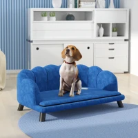 PawHut Pearl Design Pet Sofa for Medium and Large Sized Dogs, Pet Bed with Cushion and Solid Wood Legs, Dark Blue(m-12)