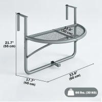 Outsunny Adjustable Balcony Hanging Railing Table, Metal Mounting Mini Wall Desk Storage Rack, Outdoor Flower Stand Serving Table Half Round, Grey(m-3)