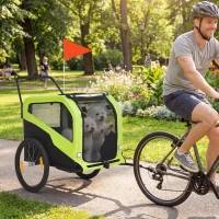 Aosom 2-in-1 Dog Bike Trailer for Large Dogs, Green(m-1)