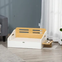 PawHut Wooden Dog Bed, Furniture Style Pet Couch, Cat Sofa with Soft Cushion, Backrest, 2 Feeding Bowls, Handles, for Small and Medium Sized Dog(m-10)