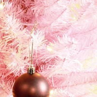 HOMCOM 8ft Pencil Christmas Tree, Slim Artificial Christmas Tree with Realistic Branches and Warm White LED Lights, Pink(m-9)