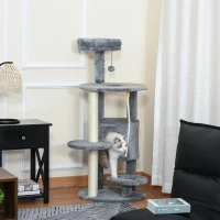 PawHut 41" Cat Tree Tower Activity Center with Condo, Scratching Posts and Hanging Toys, Dark Grey(m-1)
