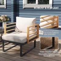Outsunny 3 Piece Metal Bistro Set, Small Patio Furniture Set with Cushions, Armchairs, Slatted Table for Backyard Balcony, Beige(m-5)