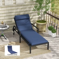 Outsunny Patio Chaise Lounge Chair Cushion Replacement Sun Lounger Pads with Headrest and Ties, Dark Blue(m-1)