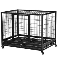 PawHut 43" Heavy Duty Dog Crate with Removable Tray, Lockable Wheels and Double Door, for Large and Extra Large Dogs, Black(m-1)