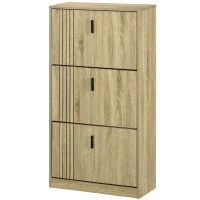 HOMCOM Shoe Storage Cabinet Organizer for 18 Pairs of Shoes with 3 Flip Drawers and Adjustable Shelves, Oak(m-2)