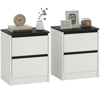 HOMCOM Nightstands Set of 2, Modern Bedside Tables with 2 Drawers, End Side Tables for Bedroom, White(m-9)