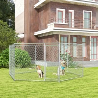 PawHut 13.4' x 11.5' x 5.6' Dog Kennel Outdoor for Medium and Large-Sized Dogs with Lockable Door, Silver(m-2)