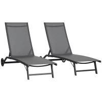 Outsunny Outdoor Lounge Chair Set of 2, Tanning Chair with Wheels, Breathable Mesh for Patio, Backyard, Poolside, Dark Grey(m-9)