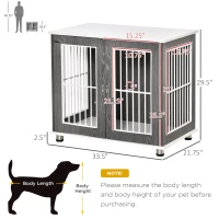 PawHut 34'' 2-in-1 Wooden Dog Kennel, Modern Wire Animal Crate, Pet Cage with Lockable Door and Adjustable Foot Pads, for Small and Medium Dogs, Grey and White(m-3)