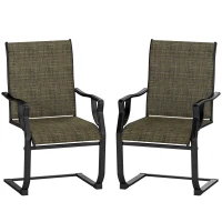 Outsunny C Spring Patio Dining Chairs Set of 2 with High Backrest, Armrest, Breathable Fabric & Metal Frame, 256LBS, Light Brown(m-11)