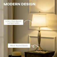HOMCOM Boho Desk Lamp & Floor Lamps Set of 3, 3 Piece Lamp Set for Living Room, Bedroom, & More, Linen Lampshade, Steel Base, Silver(m-5)