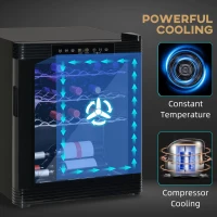 HOMCOM 18 Bottle Wine Cooler, Mini Beverage Fridge, Freestanding Wine Cellar with Digital Temperature Control, 3 Removable Shelves, Glass Door, Alarm Function and LED Lighting, Black(m-9)