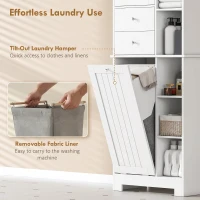 HOMCOM 67" Tall Bathroom Storage Cabinet, Slim Bathroom Cabinet with Tilt-Out Laundry Basket, White(m-5)