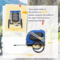 Aosom Dog Bike Trailer, Pet Wagon Bicycle Trailer with Easy Folding Cart Frame, 20" Large Rubber Wheels, 3 Entrances, Mesh Screen, Pet Bike Trailer for Off-Road & Travel, Blue and White(m-3)