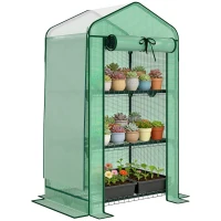 Outsunny Mini Greenhouse with Screen Roof, Portable Small Greenhouse with Roll-Up Zipper Door, 27.6" x 19.7" x 50", Green(m-9)