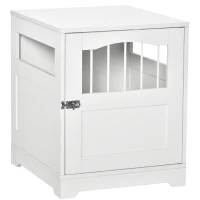 PawHut Furniture Style Dog Crate, Wooden End Table Pet Kennel with Lockable Door for Small Medium Dog Indoor Puppy Cage, White(m-1)