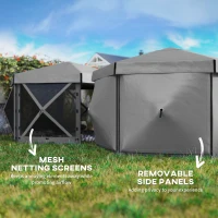 Outsunny 12' x 12' Hexagonal Pop Up Gazebo Canopy Tent with 5 Sidewalls, Outdoor Canopy Shelter with Carry Bag, Dark Gray(m-5)